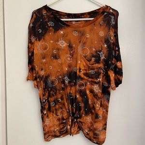 Stars & moon bleach dye top with tie on front